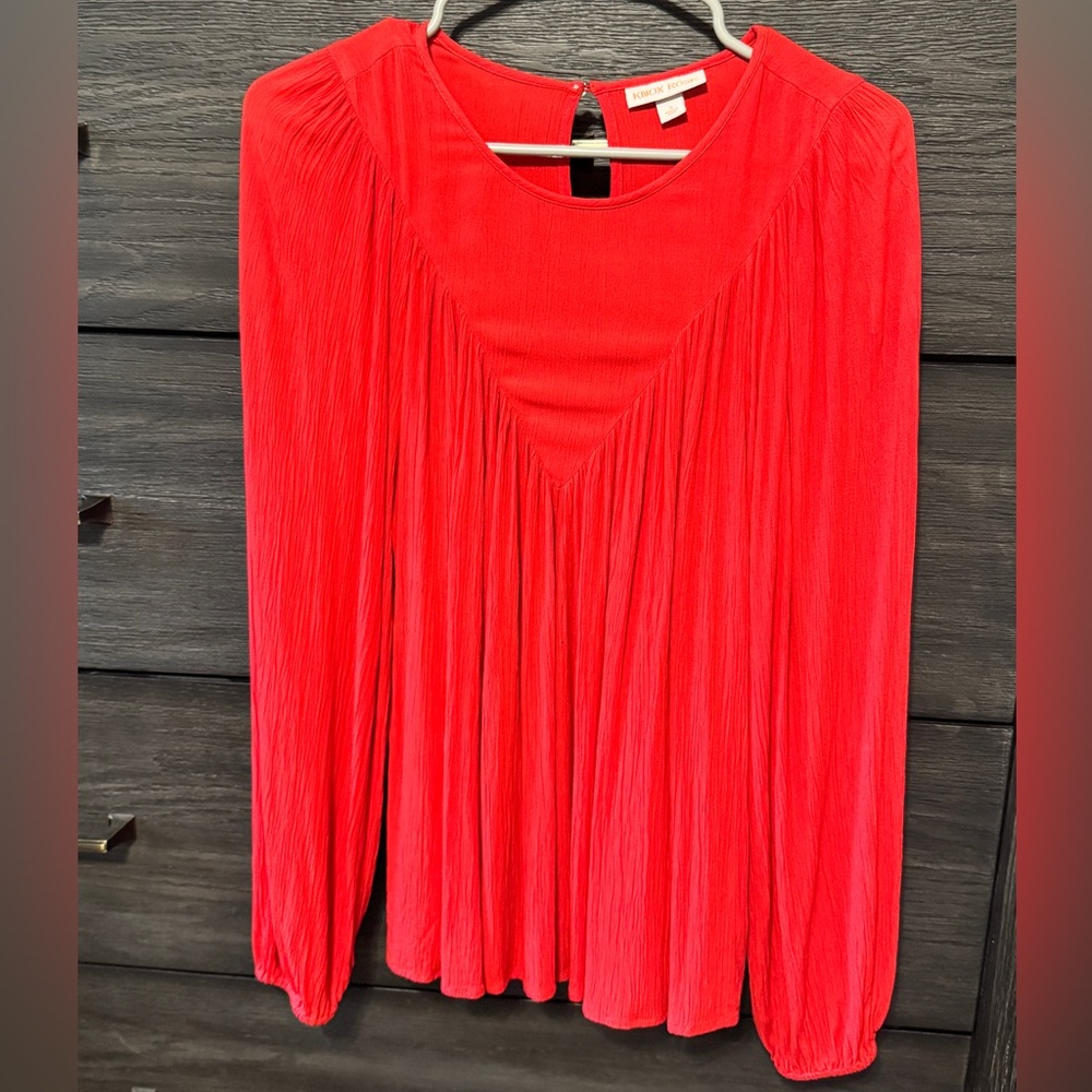 Knox Rose Red Pleated Blouse with Relaxed Fit